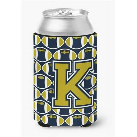 Letter K Football Blue & Gold Can or Bottle Hugger, 0.25 x 4 x 5.5 in.