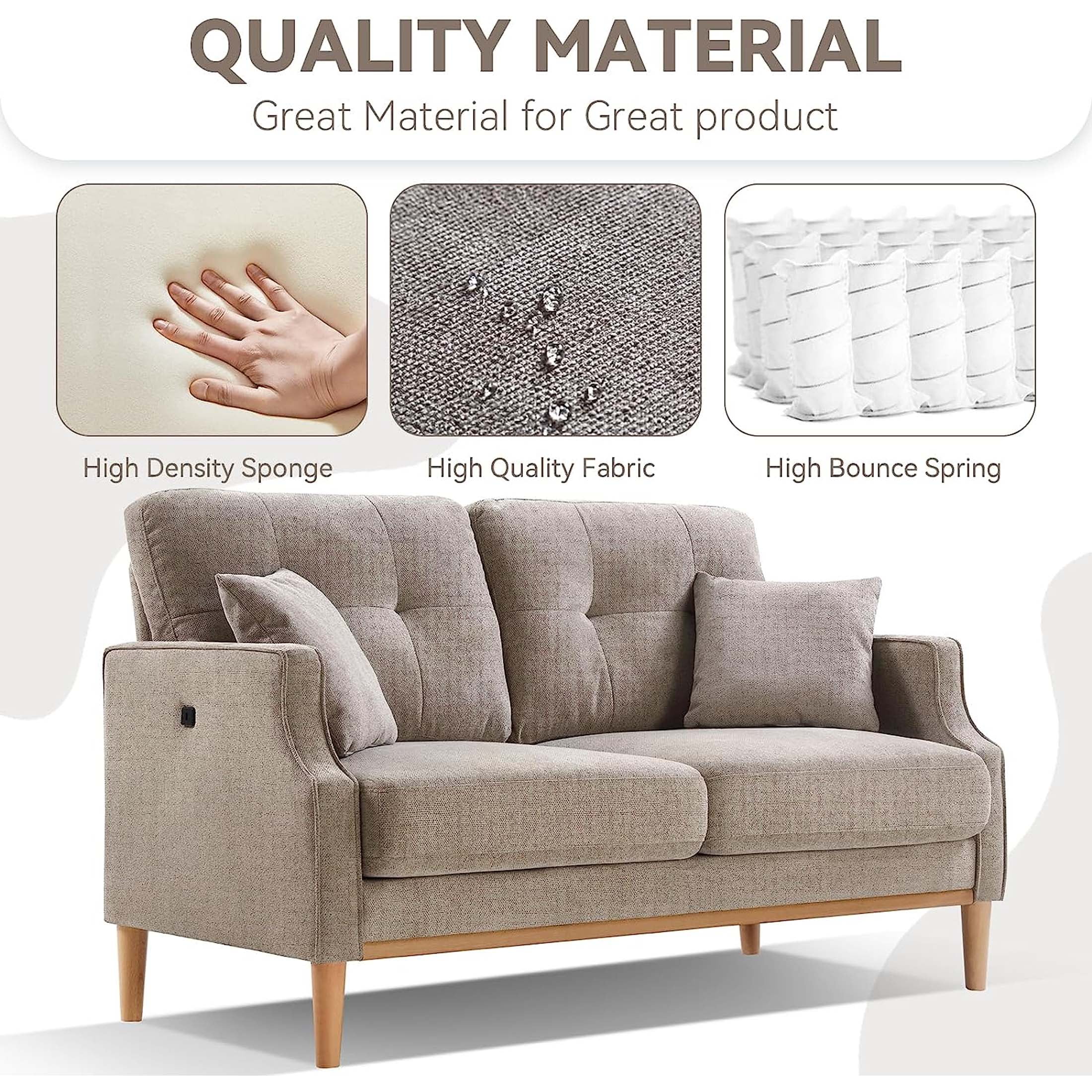 DEALTOPS Small Couch with 2 Pillows, 57'' Accent Loveseat Sofa, Comfy Gray Couch for Living Room, Bedroom