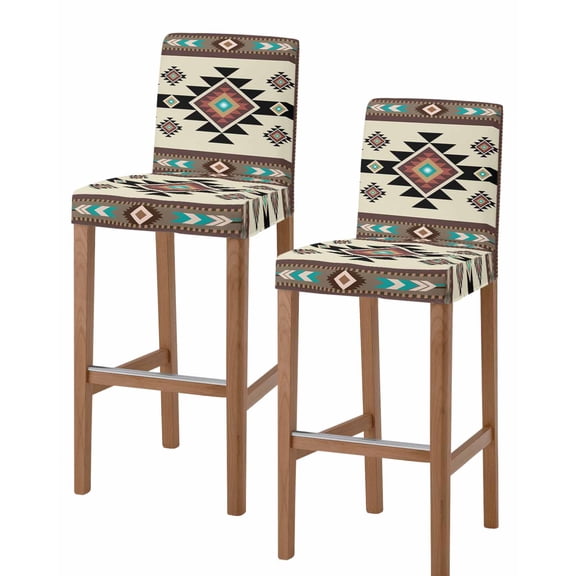 Southwest Geometric Bar Stool Covers Set of 2, Brown Mexican Aztec Boho Tribal Stretch Washable Bar Chair Covers with Backs, Removable Pub Counter Height Chair Cover for Kitchen Dining Room Cafe
