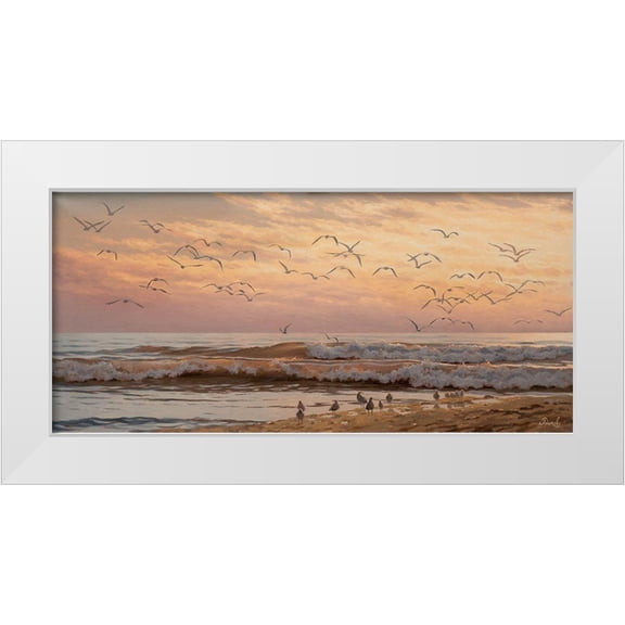 Adamov, Alexey 32x17 White Modern Wood Framed Museum Art Print Titled - Seagulls