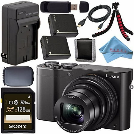 Panasonic Lumix DMC-ZS100 Digital Camera (Black) DMCZS100K + DMW-BLG10 Lithium Ion Battery + External Rapid Charger + Sony 128GB SDXC Card + Small Case + Flexible Tripod