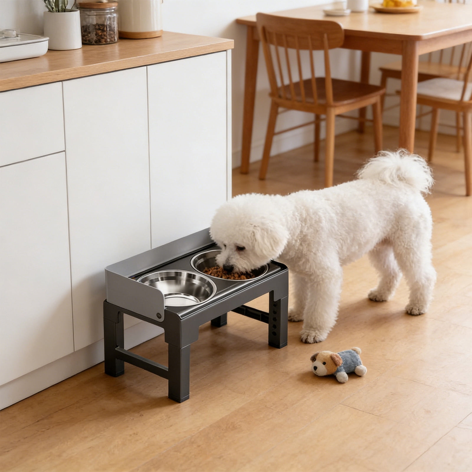 Dianli Pet Supplies Adjustable Height Elevated Stainless Steel Pet Bowls Neck Protecting Feeder Stand Double Bowl Set Includes Slow Feeder Option for Dogs Cats Pet Supplies
