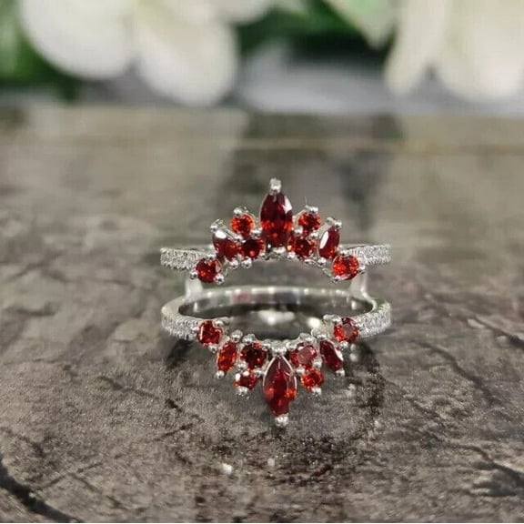 Dazzlingdaimonds Jewels 1.00 Ctw Marquise Cut Garnet Wedding Anniversary Engagement Wrap Band Ring 14K White Gold Plated 925 Sterling Silver 925 Sterling Silver -5