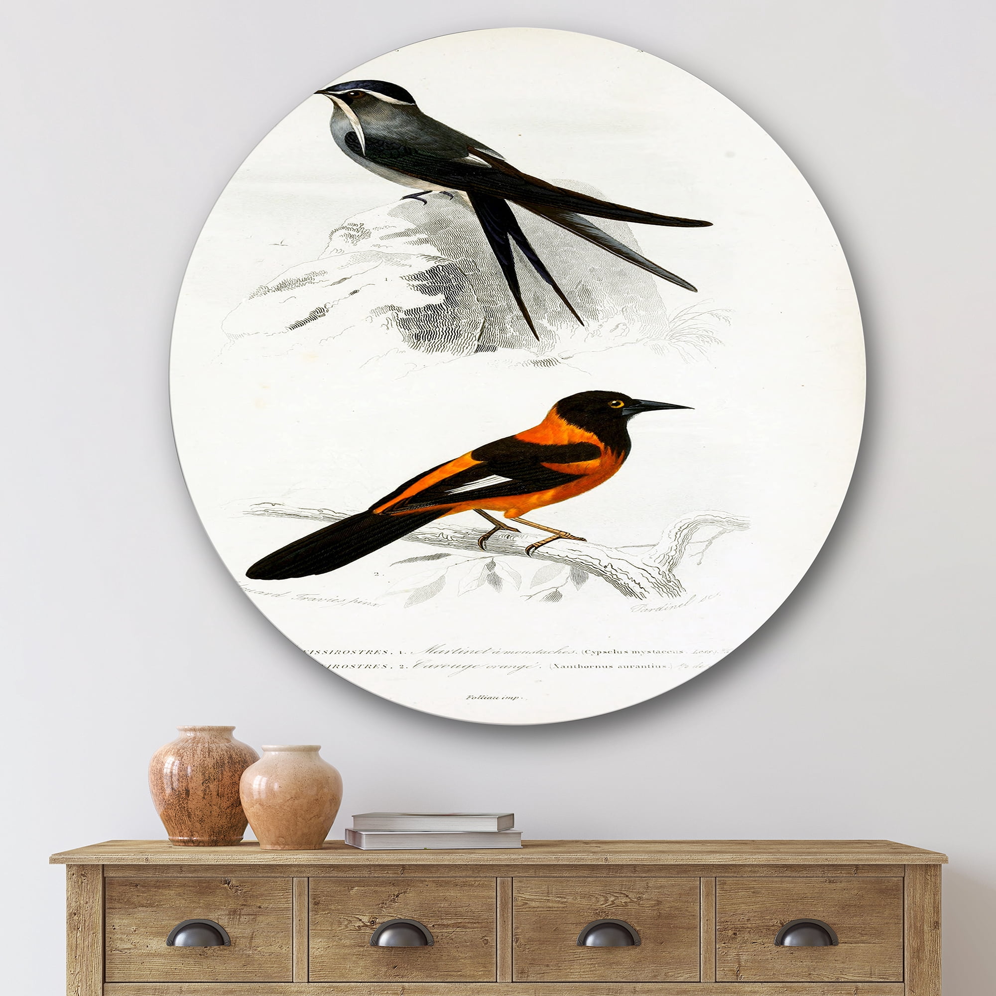 Designart 'Ancient Bird II' Traditional Circle Metal Wall Art 36x36 - Disc of 36