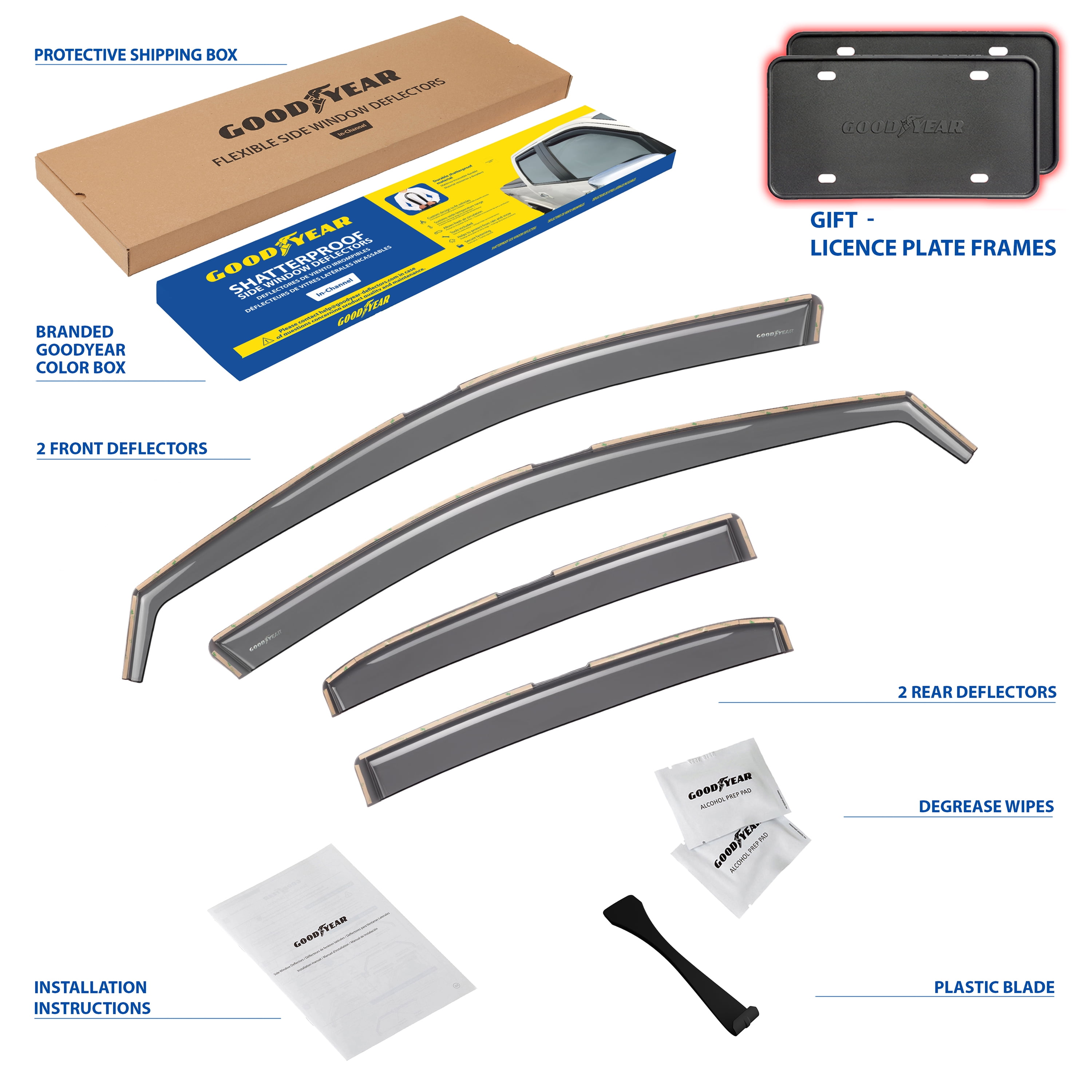 Goodyear Shatterproof in-Channel Window Deflectors for Toyota Camry 2018-2024, Rain Guards, Window Visors for Cars, Vent Deflector, Car Accessories, 4 pcs - GY003450LP