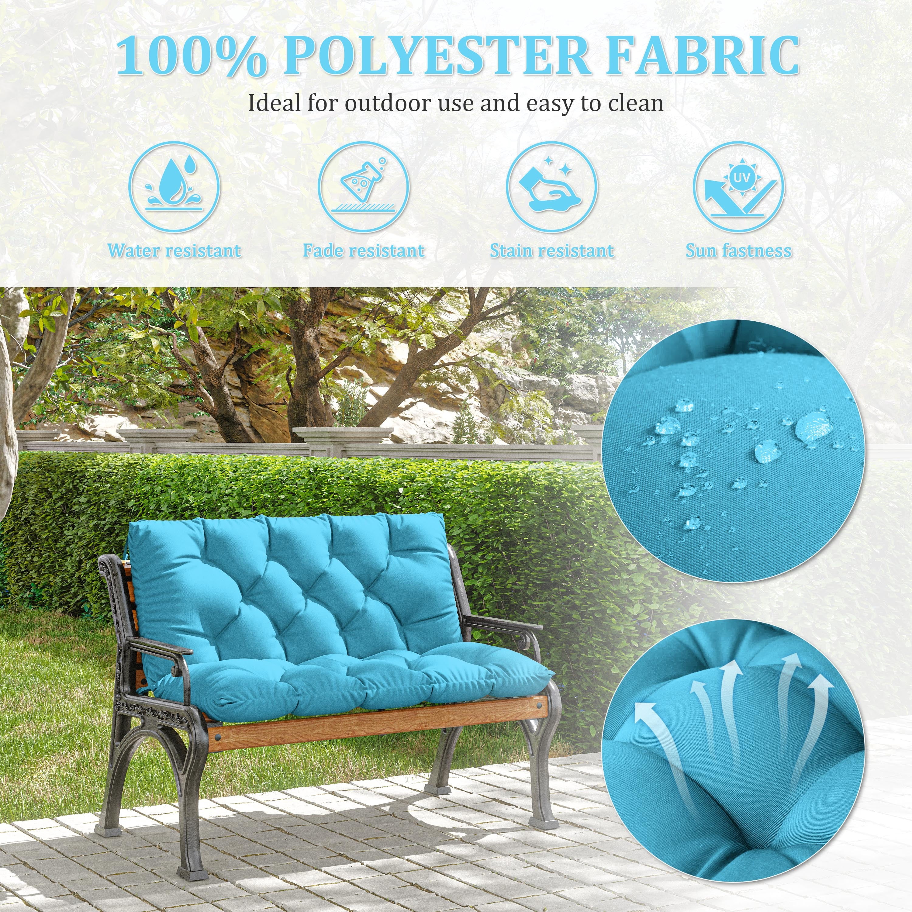Kimunuk Outdoor Porch Swing Cushion, 40" X 40" X 5" Waterproof Bench Chair Replacement Cushion with 6 Ties for Patio, Lake Blue