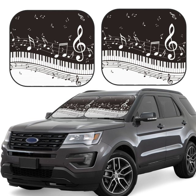 Easygdp Piano Keys With Musical Notes for 2 PCS Foldable Car Sun Shade Front Windshield Sun Protection Cover for Car, SUV, Truck-Large