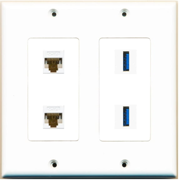 Ultra Spec Cables 2 Port Cat6 2 USB 3.0 A-A Wall Plate 2 Gang