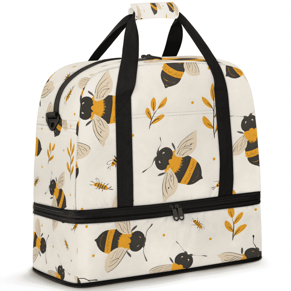 Herdesigns Bee Foldable Travel Duffel Bag with Shoe Compartment, Weekend Overnight Carry On Bags for Men Women, Large Sports Gym Luggage