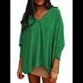 thumbnail image 1 of Blusas Elegantes e Informales para Mujer, con Escote en V y Mangas 3/4, con Puños Fruncidos Verde M, 1 of 7
