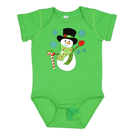 

Inktastic Christmas Snowman in Top Hat with Candy Cane Gift Baby Boy or Baby Girl Bodysuit