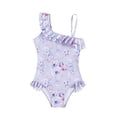 thumbnail image 2 of WOLLED 5-14T Kids Girls One Piece Hawaiian Swimsuits Toddler Ruffle Bathing Suit Summer One Shoulder Floral Swimwear, 2 of 8