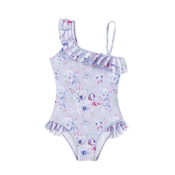 MXIEZI 5-14 Years Girls One Piece Swimsuits Ruffled Bikini Tankini Teenagers Summer Swimsuit Slant Shoulder Bathing Suits for Girls Toddler Kids