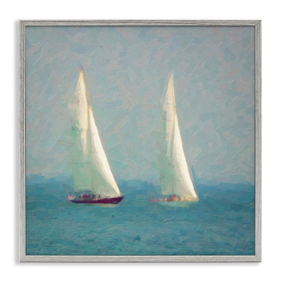 Stupell Industries Coastal Two Sailboats Floating Foggy Ocean Weather Gray Framed Giclee Art, 17 x 17, by Graffitee Studios