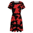 thumbnail image 4 of Red And Black Paint Splatter Short Sleeve Dress Women Summer Evening Dresses Ladies Sundress, 4 of 7