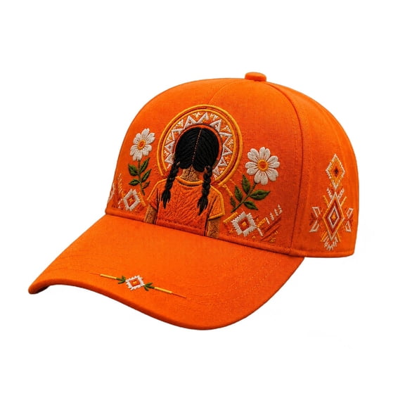XIAOCHA Women's Embroidered Indigenous Girl Graphic Baseball Cap Adjustable Trucker Hat for Outdoor Sun Guard Ball Cap,Orange