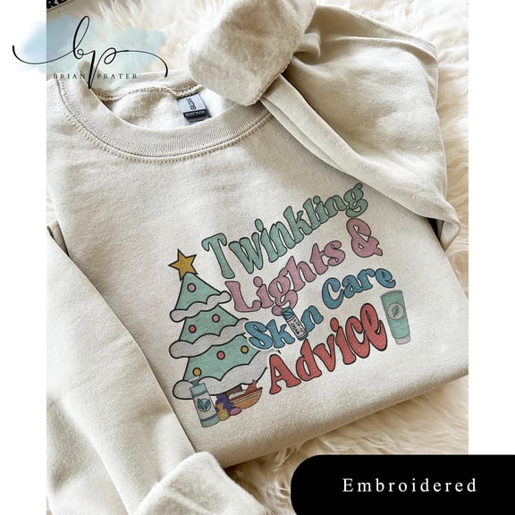 EMBROIDERED Christmas Dermatology Nurse shirt, Twinkling Lights & Skin care Advice, Xmas sweatshirt for derm nurse,dermatologist holiday tee