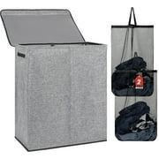 DOKEHOM 150L Double Laundry Basket with Lid and Removable Laundry Bags, Large Collapsible Laundry Hamper with 2 Sections for Bedroom, Bathroom, Laundry Room, Colloge (Grey)