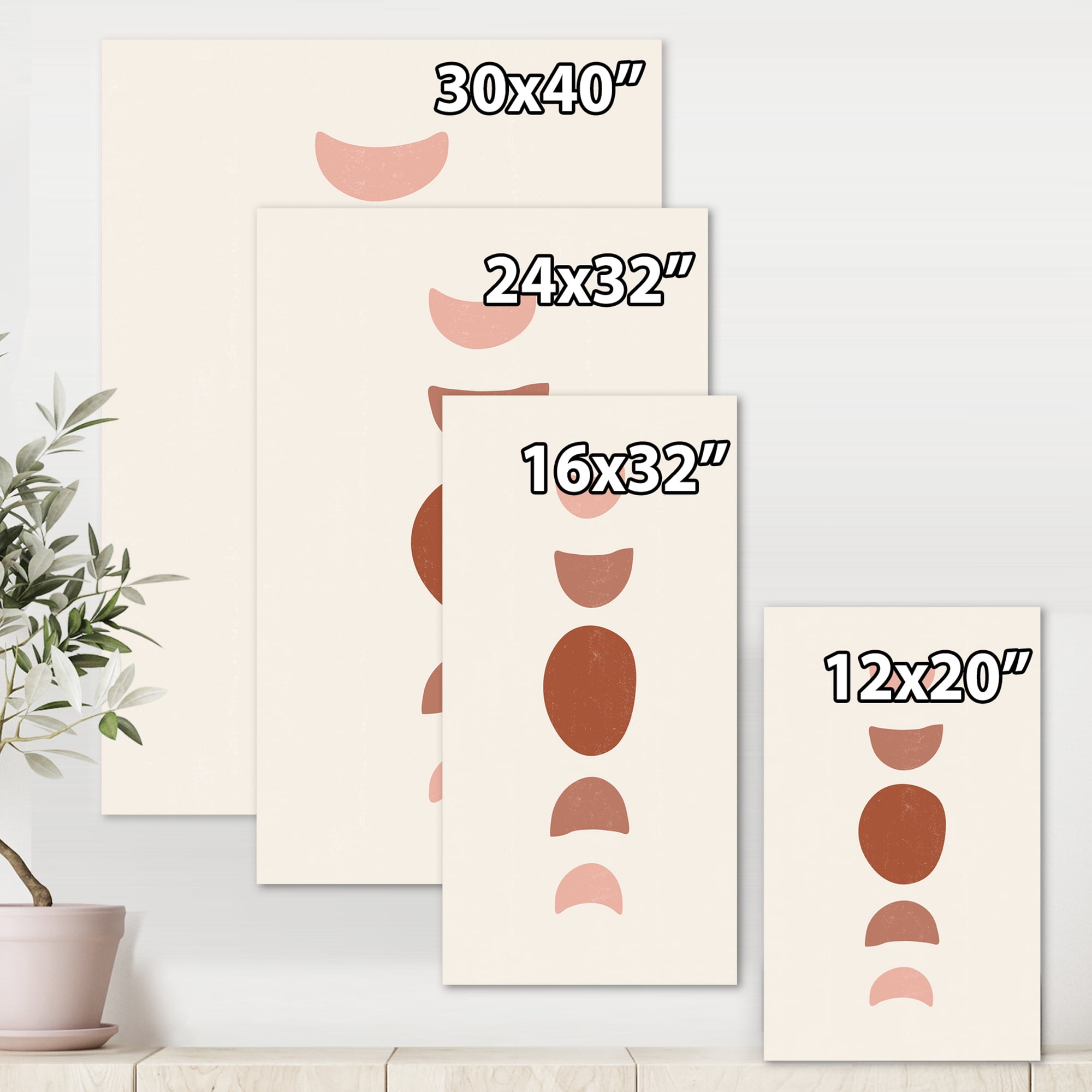 Designart ' Minimal Moon Phases On White ' Modern Canvas Wall Art Print