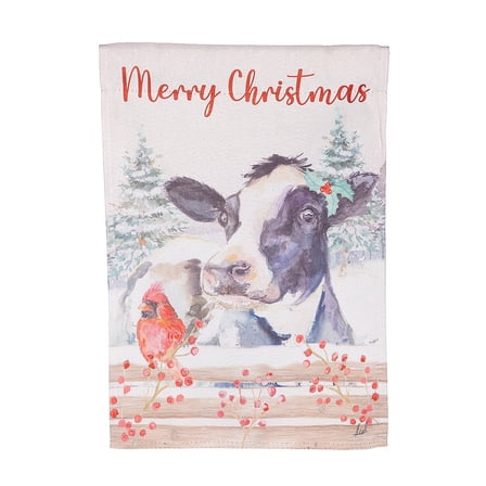 Farmhouse Cow and Cardinal Suede Garden Flag