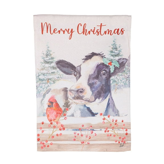 Farmhouse Cow and Cardinal Suede Garden Flag