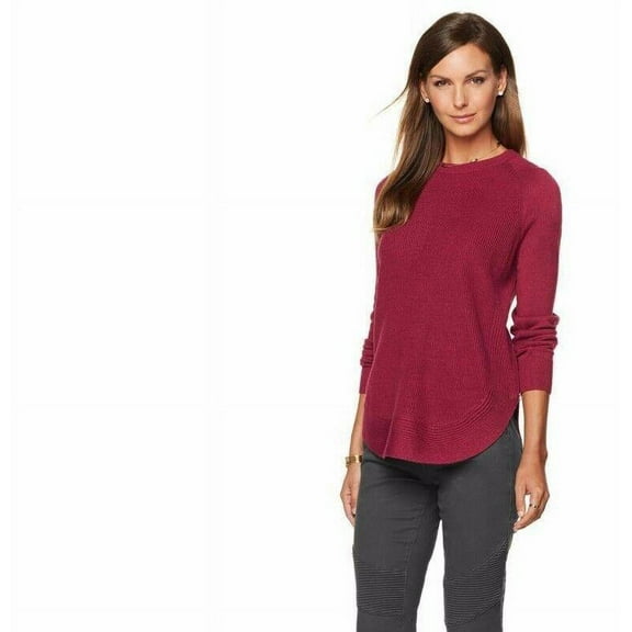 G by Giuliana Crew Neck Sweater with Side Zips in Raspberry, XS