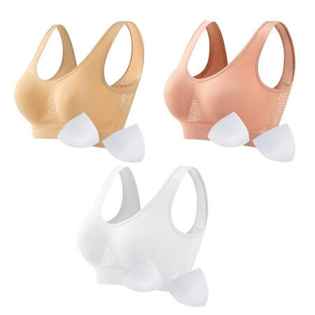 HCURIBAD Wireless Bras  Clearance! 3 Pack Women Seamless Sports Bra Breathable Wireless Up Bra with Pads Yoga Running Fitness Bralettes  Push up Bra Backless Bra Bras for Women Pink 3XL
