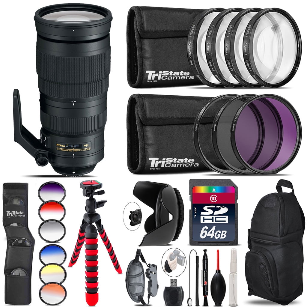 Nikon AFS 200500mm VR Lens + Graduated Color Filter 64GB Accessory