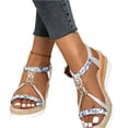 thumbnail image 3 of Domuza Sandals for Women 2026 Summer Boho Low Wedge Heels Comfortable Sandal Espadrille Beach Open Toe Elastic Ankle Strap Walking Shoes Vintage Non Slip Casual Woven Sandals Blue 5.5（EU-36）, 3 of 6