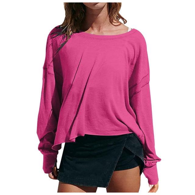 Women's Open Back Workout Top - Oversized Backless Athletic Tee, Polyester Fabric, Long/Short Sleeve, Gym/Running