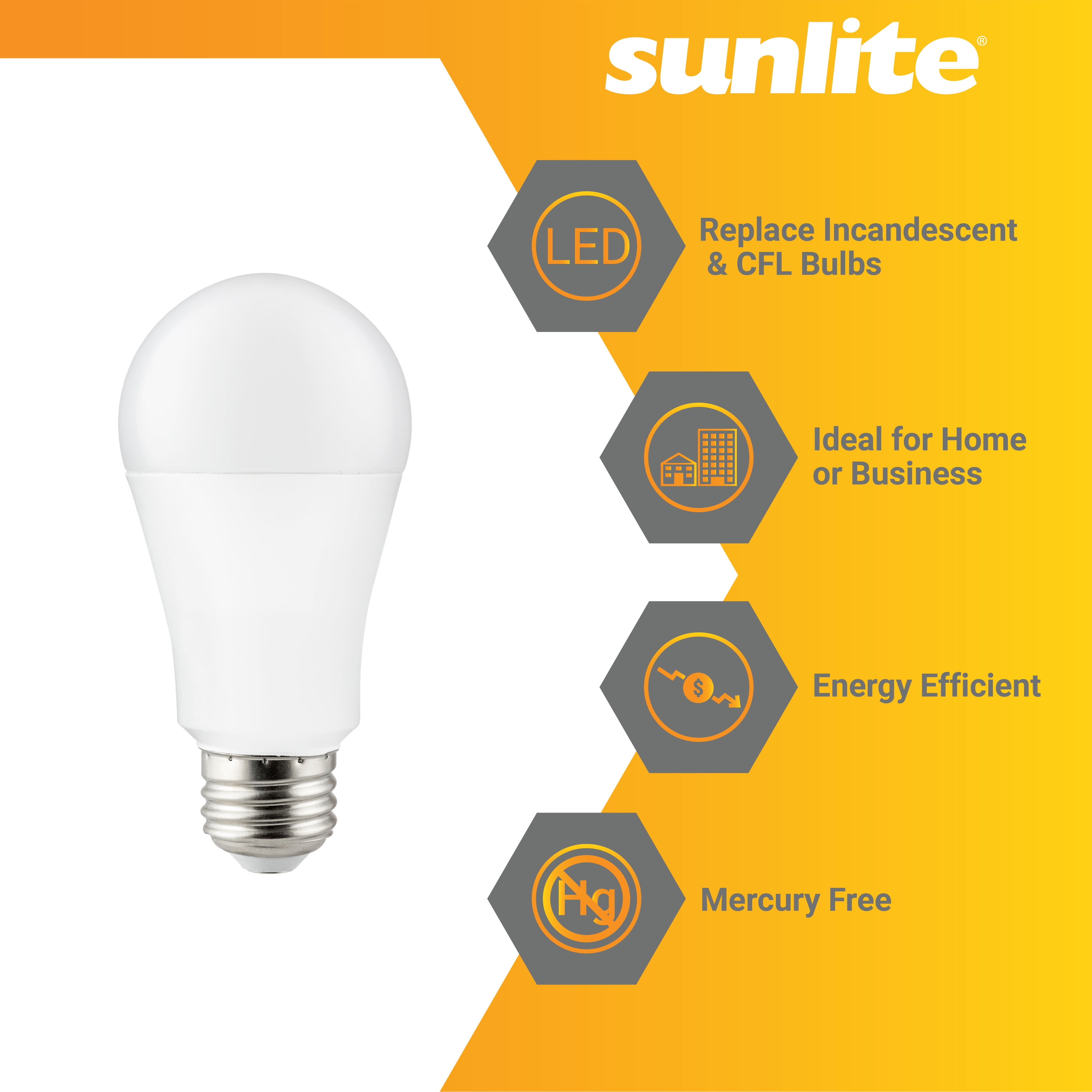 Sunlite LED A19 Light Bulb, 15 Watts (100W Equivalent), 1600 Lumens, Medium E26 Base, Dimmable, UL Listed, Frost, 5000K Daylight, 6 Pack