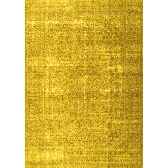 Ahgly Company Machine Washable Indoor Rectangle Persian Yellow Traditional Area Rugs, 7' x 9'