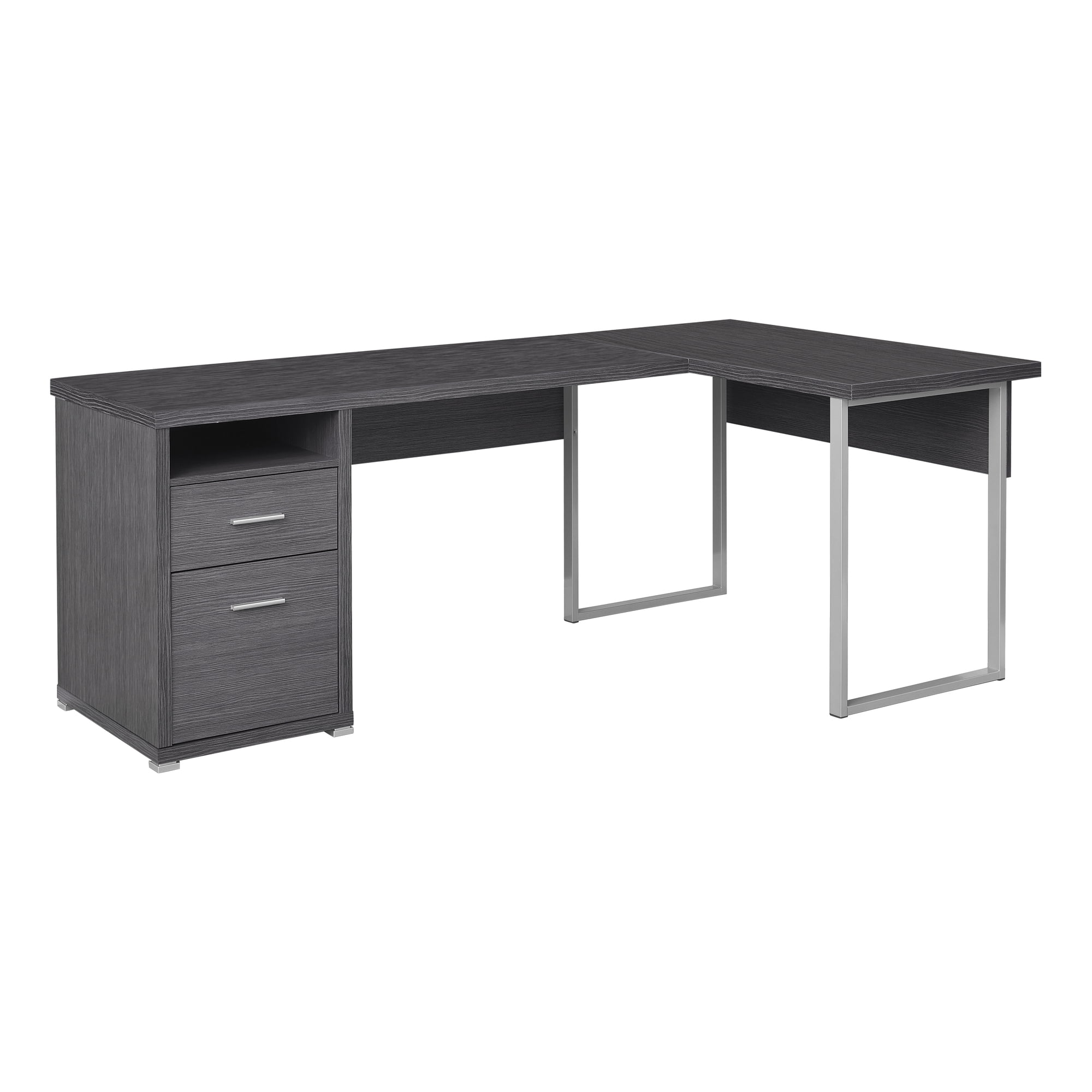 Computer Desk - L-Shaped / Corner / 2 Drawers / 1 Cubby / Metal Legs / Reversible - 79"L X 47"W - Grey / Silver