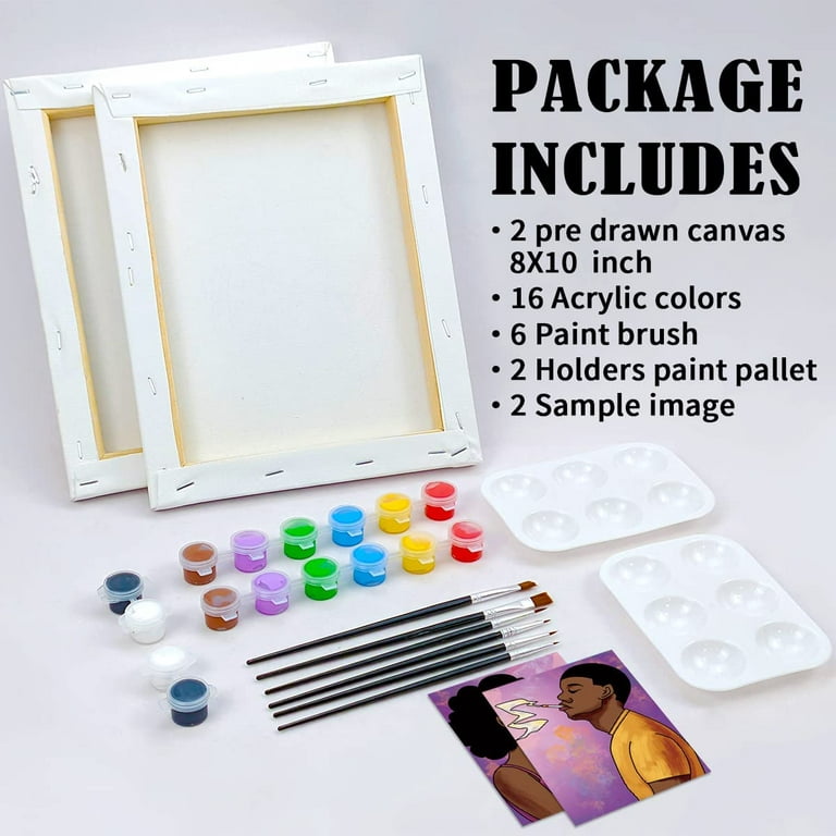 VOCHIC Couples Paint Party Kits Pre Drawn Canvas for Adults for Paint and  Sip Date Night Games for Couples Painting kit 8x10 African American Girl  Boy