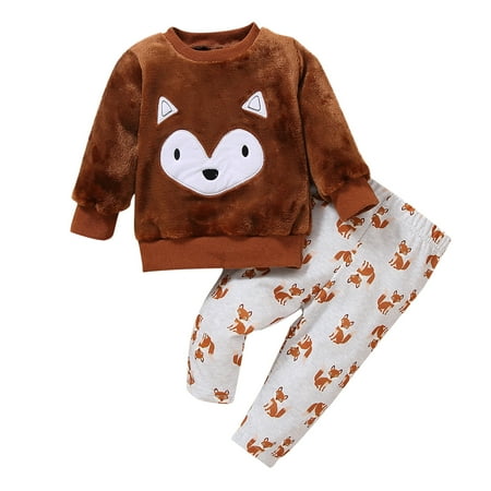 

Dadaria Toddler Girl Fall Outfits 3-24 Monts Autumn Winter Baby Girls Pattern Pullover Long-sleeved Top Printed Trousers Suit Brown 3-6 Months Toddler
