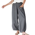 thumbnail image 2 of Afuyipoi Women's Capris Pants Cotton-Linen Elastic Waist Loose Fit Casual Pants For Summer Gray Size XL, 2 of 5