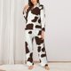 thumbnail image 2 of Fotbe Brown Cow Conjunto de Pijama de Manga Larga para Mujer con Estampado, Ropa de Dormir de 2 Piezas, Conjunto de Casa Suave y Cómodo con Bolsillos-Large, 2 of 7