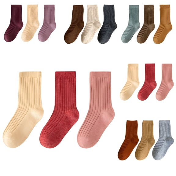 OQRKI 3PCS Kids Wool Socks 1-12Y Toddler Fall Winter Children's Socks Boys Girls Knitting Solid Color Socks