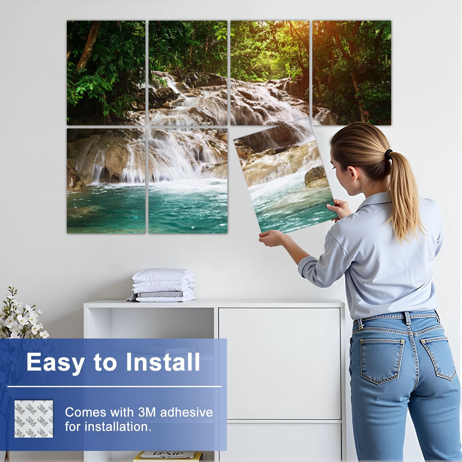 Forest 8 Pack Art Acoustic Panels Sound Absorbing Dunn River Falls Jamaica Decorative Soundproof Wall Panels Self Adhesive for Nursery Game Room Bedroom 48"x32"