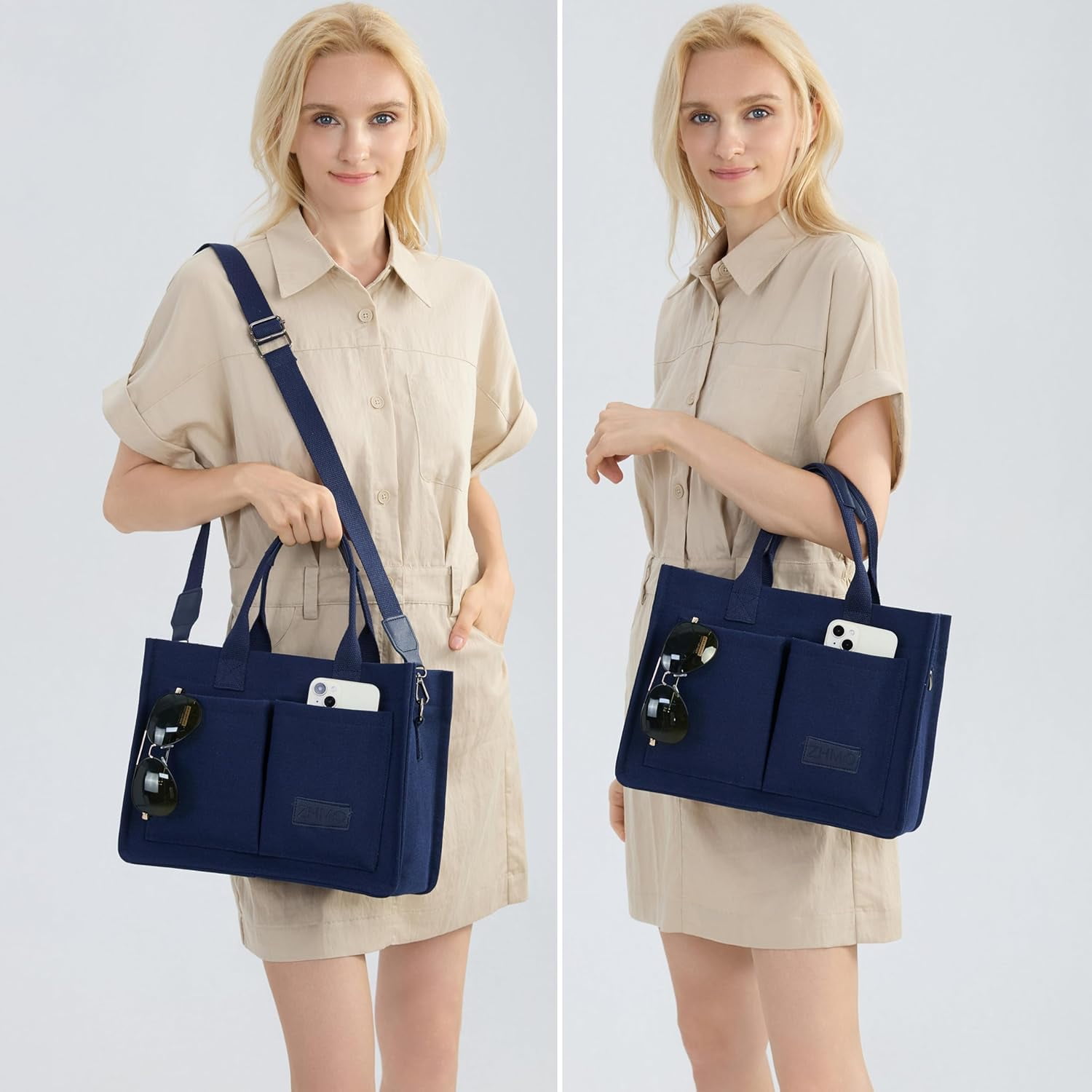 Large Canvas Tote Bag for Women With Pockets,Laptop Crossbody Purses Everything Everyday Bag Handbags for Work Beach Gym