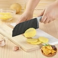 thumbnail image 3 of Crinkle Cut Knife, Stainless Steel Wave Fries Cutter Slicer with Non-Slip Rubber Handle, Crinkle Cutter for Veggies, French Fry, Potato, Cucumber, Carrot and Fruit(Green,3PC), 3 of 7