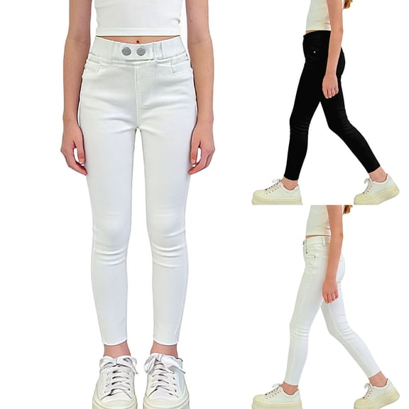 Miluxas Girl's Skinny Jeans High Waist Butt Lifting Denim Pants White 14-15Years
