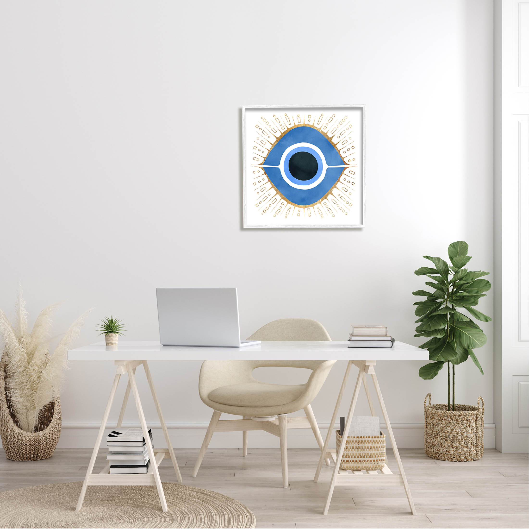 Stupell Industries Abstract Blue Evil Eye Symbol Graphic Art White Framed Art Print Wall Art, Design by Ziwei Li
