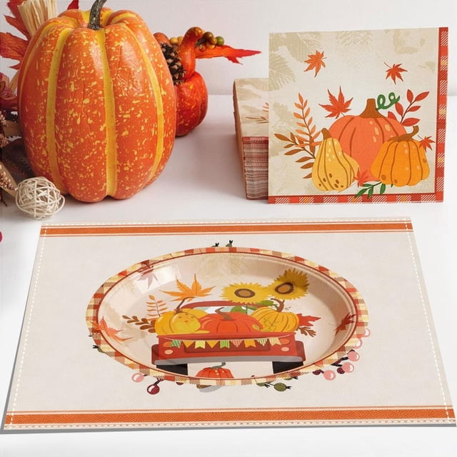 Feltree Thanksgiving Pumpkin Placemat with Heat Insulation 16.5x12.6 Inch for Fall Table Decor and Party Catering