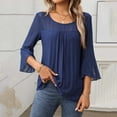 thumbnail image 5 of Summer Akafmk 3/4 Sleeve Shirts for Women,Summer Womens Pleated Front Tunic Tops,Solid Color Sparkling Bronzing Round-Neck Blouses, 5 of 5