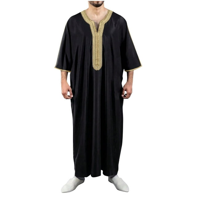 Hinvhai Robe de Loisirs pour Hommes Liquidation Manches Longues Robe Thobe Premium Douce Noire TTG(TTG)