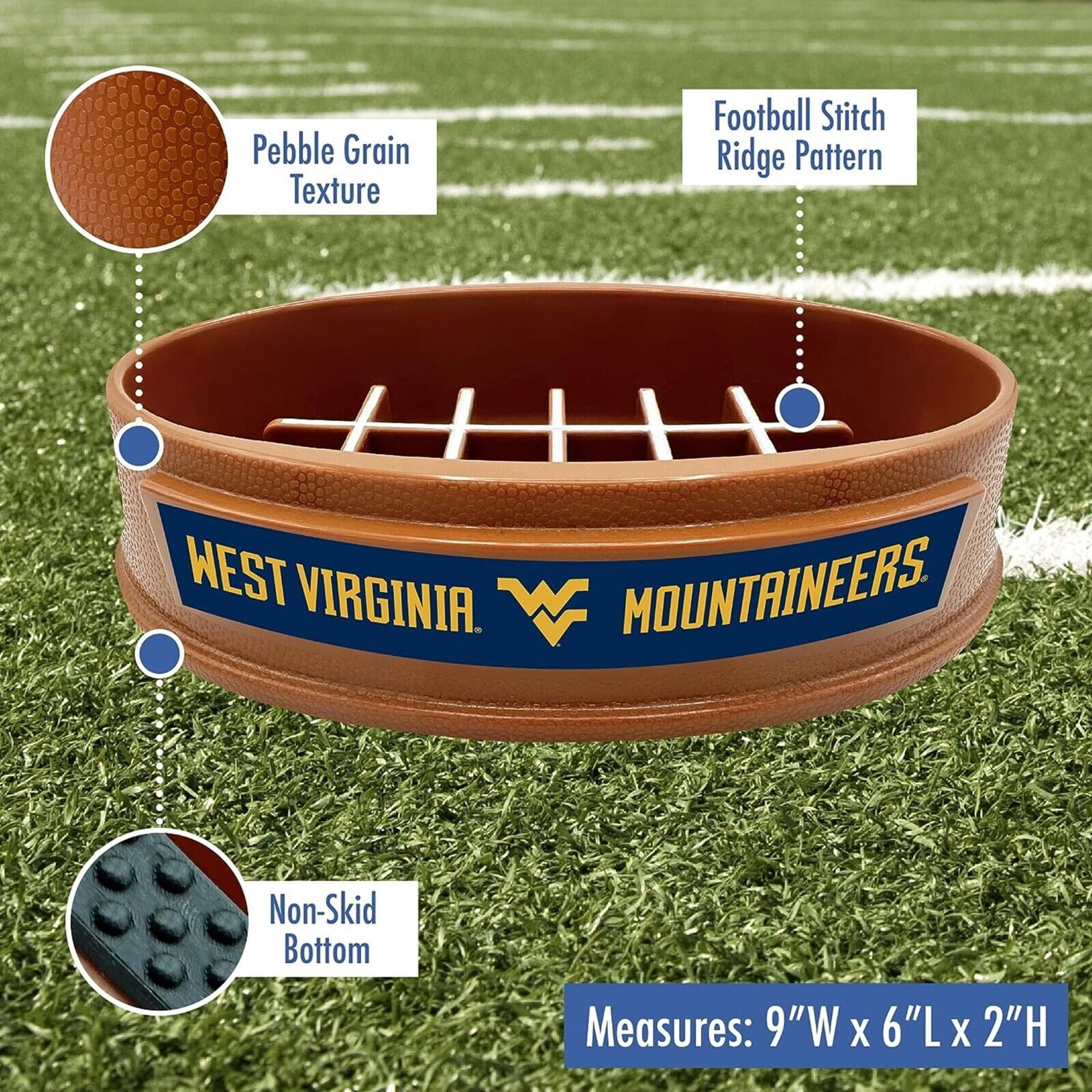 Pets First NCAA West Virginia University Super-Bowl Slow Feeder Bowl for Dogs and Cats with Non-Slip Mat