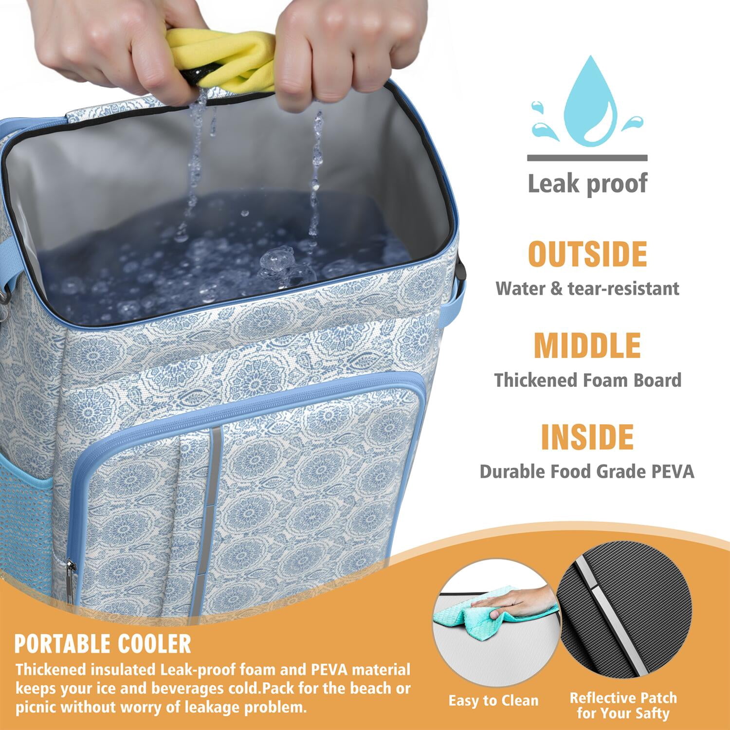 Travel Cooler Bag - Boho Bohemia Flower Camping Beer Cooler Backpack with Bottle Opener- Waterproof Insulated Picnic Backpacks - Cooler Bag for Beach