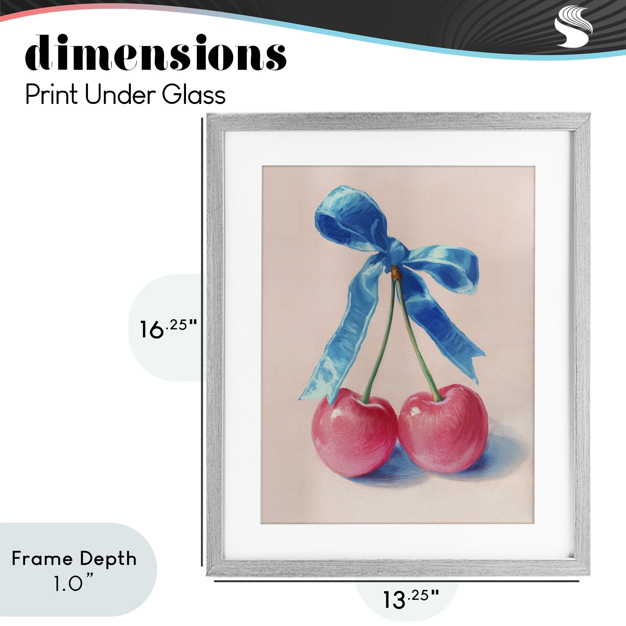 Stupell Industries Twin Cherries with Blue Ribbon Gray Framed Print Under Glass, design by Imagine It Images