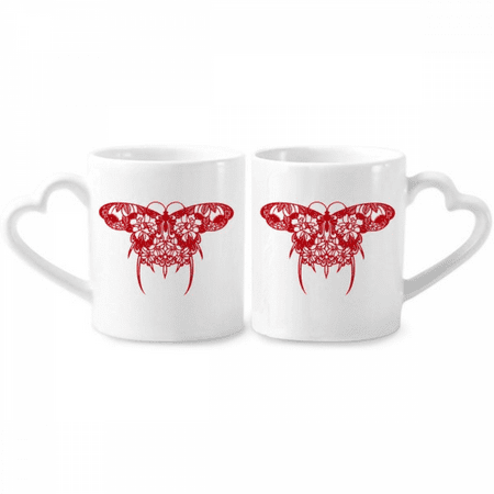 

Chinese Kite in Red Couple Porcelain Mug Set Cerac Lover Cup Heart Handle